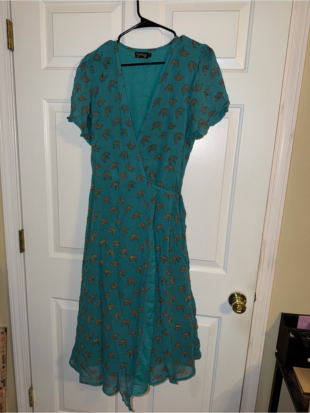 Teal Floral Wrap Midi Dress - Symbology size Large boho